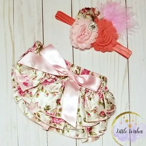 Baby diaper cover with headband/Flowers print